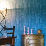 Wandgestaltung in blauer Holzoptik